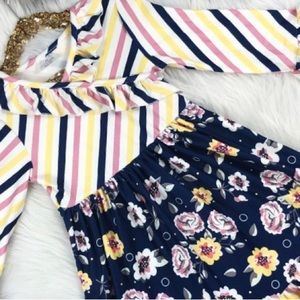 Girls Striped and Floral Long Sleeve Dress (Size 10/12)